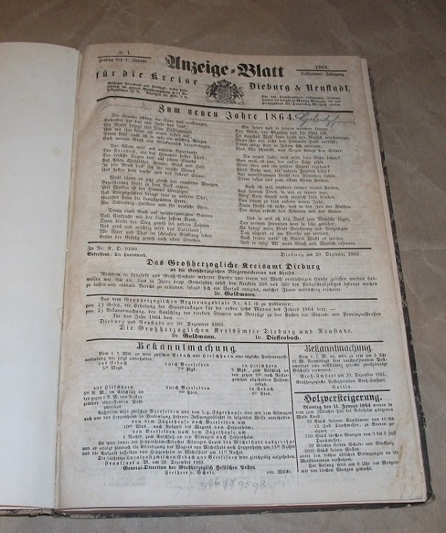 Anzeige-Blatt für die Kreise Dieburg und Neustadt Sechzehnter Jahrgang 1864.
